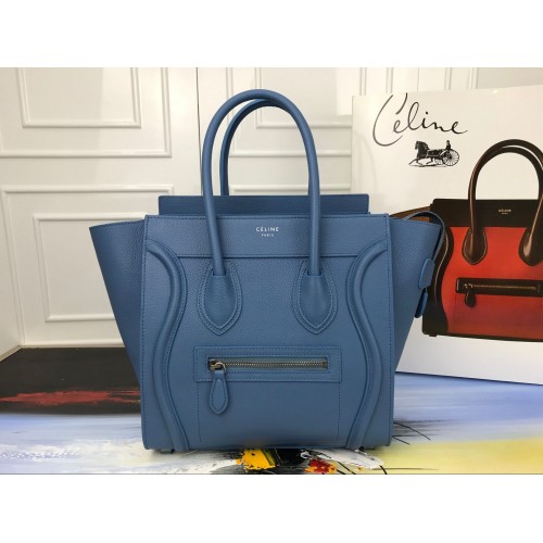 Geantă Celine Luggage Micro Tote din piele originală CLY33081M albastră