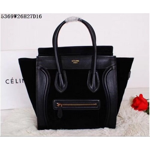Geantă Celine Luggage Micro Tote din piele naturală CL5369 Negru