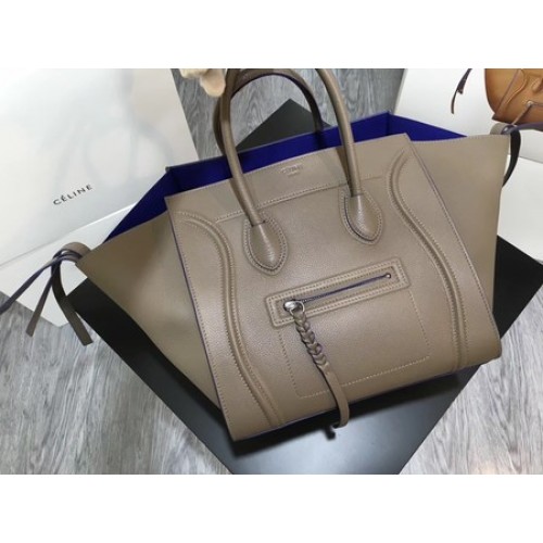 Geantă Celine Luggage Phantom Tote din piele de vițel CT3372 gri și albastru