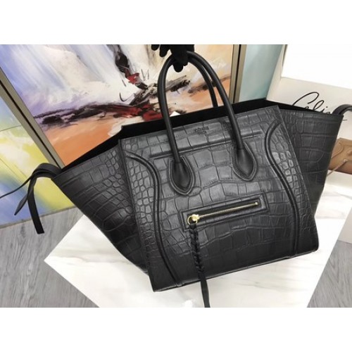 Geantă Celine Luggage Phantom Tote din piele Croco CT3372 Negru