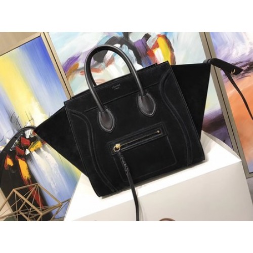 Geantă Celine Luggage Phantom Tote din piele de căprioară CT3372 Negru