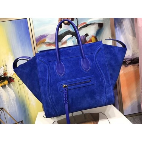 Geantă Celine Luggage Phantom Tote din piele de căprioară CT3372 Albastră