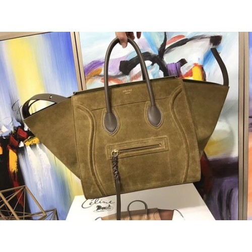 Geantă Celine Luggage Phantom Tote din piele de căprioară CT3372 Verde