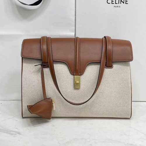 Geantă Celine MEDIUM SOFT 16 din piele de vițel fină CR94043 stejar închis