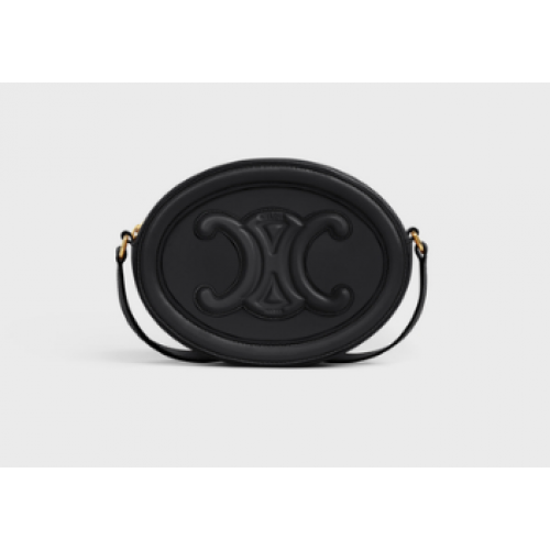 Celine GEANTĂ OVALĂ CUIR TRIOMPHE DIN PIELE DE VIȚEL NETEDĂ 198603 NEGRU