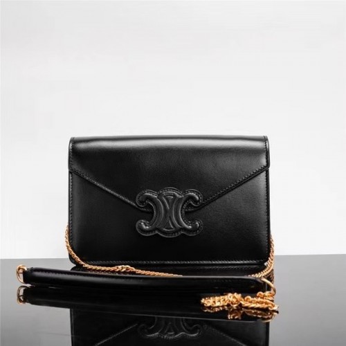 Celine LANȚ TEEN BESACE TRIOMPHE DIN PIELE DE VIȚEL STRĂLUCITOARE 10J733 negru