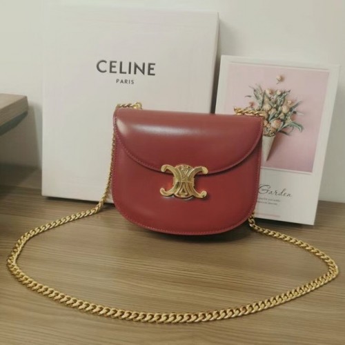 Celine TEEN CHAIN BESACE TRIOMPHE DIN PIELE DE VIȚEL STRĂLUCITOARE 110973 CARMIN