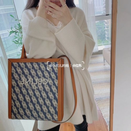 Geantă Celine TEEN TRIOMPHE din pânză TRIOMPHE și piele de vițel CL91041 albastră