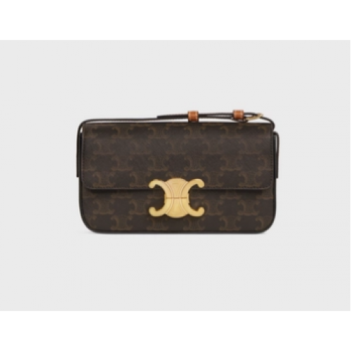 Geantă de umăr Celine TRIOMPHE din pânză TRIOMPHE și vițel 194142 maro deschis