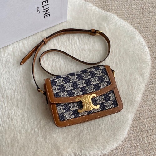 Geantă de umăr Celine TRIOMPHE din pânză TRIOMPHE și piele de vițel 194145