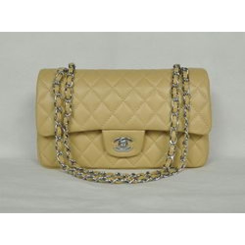Geantă Chanel Classic Flap 1112 din piele de caisă, cu accesorii argintii