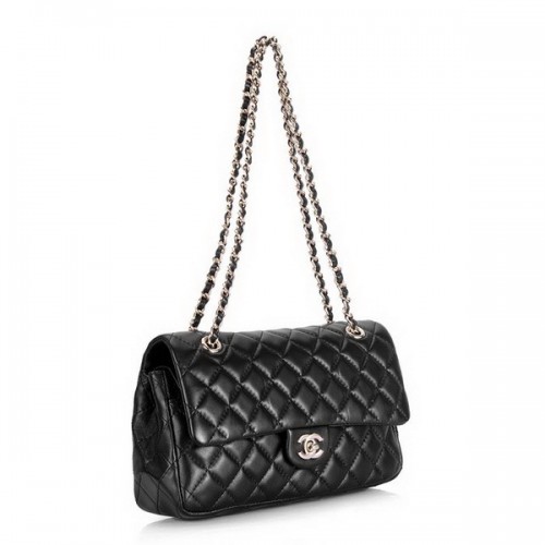 Geantă Chanel 2.55 Classic Series Flap 1112 din piele neagră cu accesorii aurii