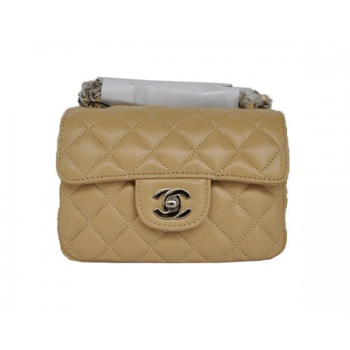 Geantă Chanel Classic mini Flap 1115 ieftină din piele de oaie, culoare caisă, cu accesorii argintii