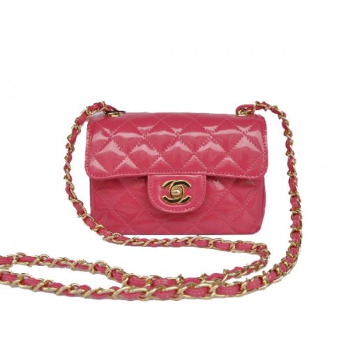 Geantă Chanel Classic mini Flap ieftină 1115 Peach Patent Golden Hardware