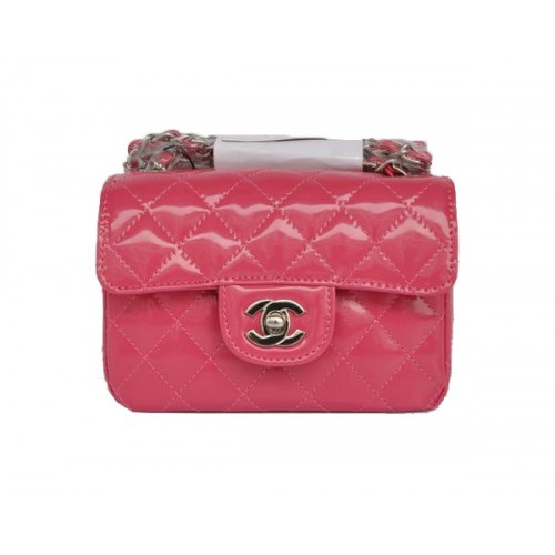 Geantă Chanel Classic mini Flap ieftină 1115 Peach Patent Silver Hardware