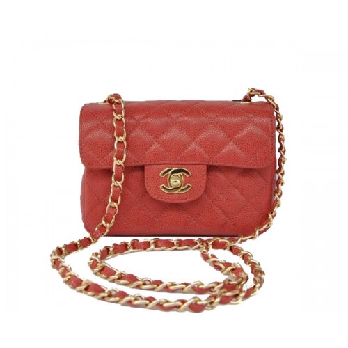 Geantă Chanel Classic mini Flap 1115 ieftină din piele roșie cu accesorii aurii