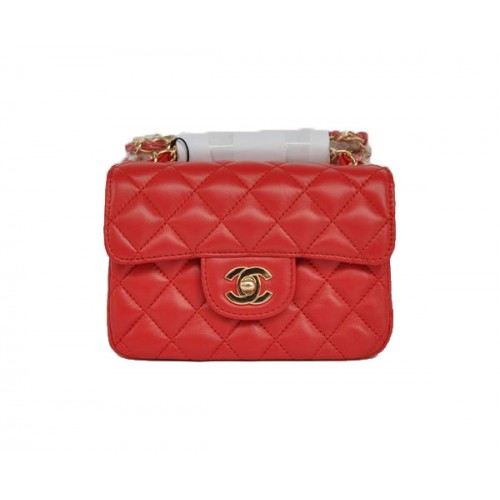 Geantă Chanel Classic mini Flap 1115 ieftină din piele de oaie roșie cu accesorii aurii