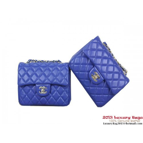 Geantă Chanel 1115 mini Classic Flap din piele de oaie albastră