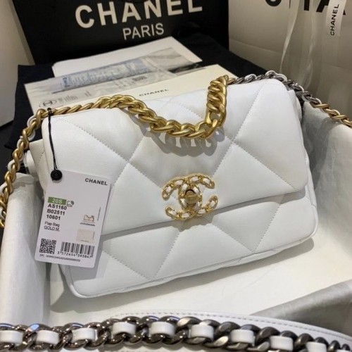 Geantă Chanel 19 cu clapă AS1160 Albă