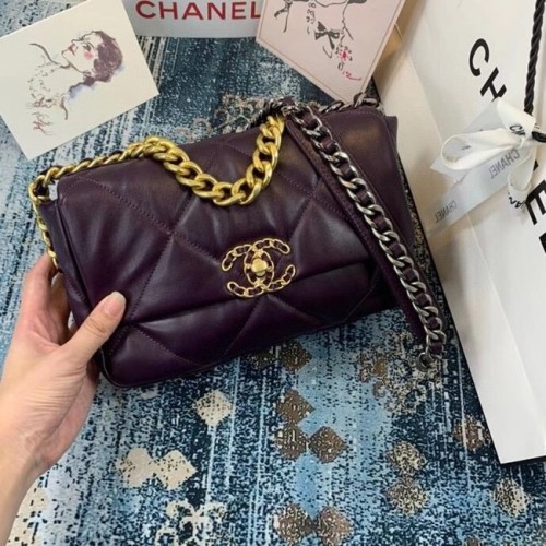Geantă Chanel 19 cu clapă AS1160 violet închis