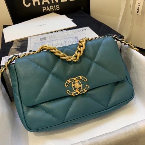 Geantă Chanel 19 cu clapă AS1160 verde închis