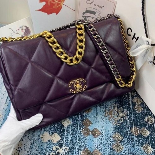 Geantă Chanel 19 cu clapă AS1162 violet închis