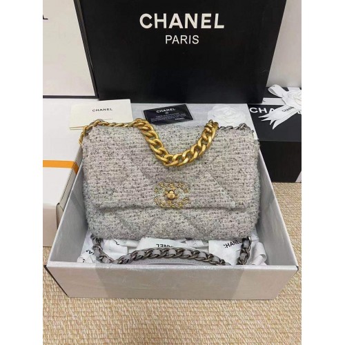 Geantă Chanel 19 cu clapă Tweed AS1160 Gri