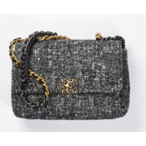 Geantă Chanel 19 cu clapă Tweed AS1160 neagră