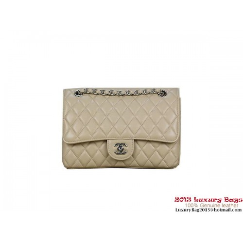 Geantă Chanel 2.55 Classic Flap din piele de oaie, culoare caisă, argintie