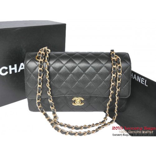 Geantă Chanel 2.55 Classic Flap Black Original Caviar Leather Gold
