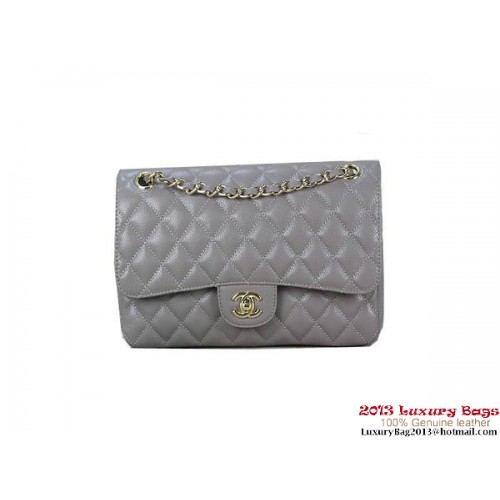 Geantă Chanel 2.55 Classic Flap, gri, cu modele originale Cannage, din piele, aurie