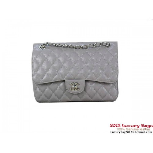 Geantă Chanel 2.55 Classic Flap, gri, cu modele originale Cannage, din piele, argintie