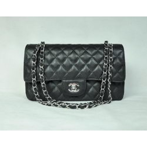 Geantă Chanel 2.55 matlasată cu clapă 1112 neagră cu accesorii argintii