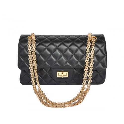 Cumpără ieftin Chanel 2.55 Series 1122 Classic Black Sheep Skin Flap Bag Gold Hardware