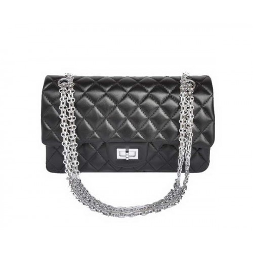 Cumpără ieftin Chanel 2.55 Series 1122 Classic Black Sheep Skin Flap Bag Argintiu Hardware