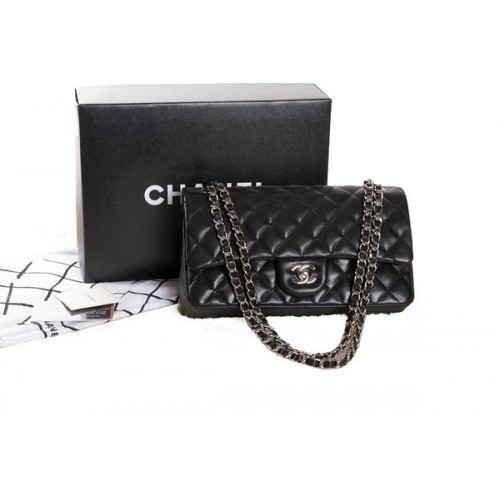Geantă Chanel 2.55 Series Black Original din piele clasică cu clapă A01112 argintie
