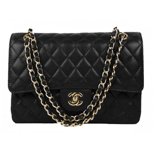 Geantă Chanel 2.55 Series Caviar din piele cu clapă A01112 Negru Auriu