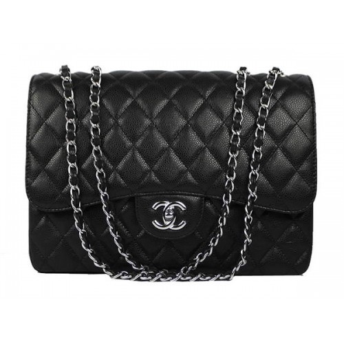Geantă mare Chanel 2.55 Series Caviar din piele cu clapă A36070 Negru