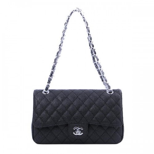 Geantă Chanel 2.55 Series Classic Flap 1112 Negru Model Cannage Argintiu