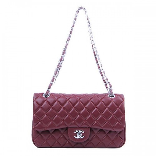 Geantă Chanel 2.55 Series Classic Flap 1112 Burgundy Sheep Skin Silver