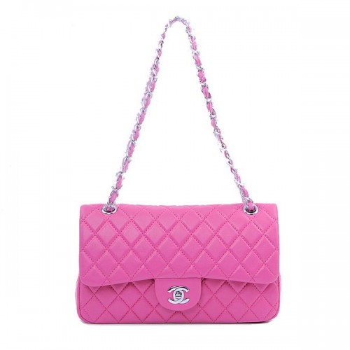 Geantă Chanel 2.55 Series Classic Flap 1112 Piersică din piele de oaie argintie