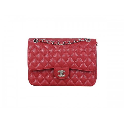 Geantă Chanel 2.55 Series Classic Flap 1112 Model Cannage Roșu Piele Originală Argintie