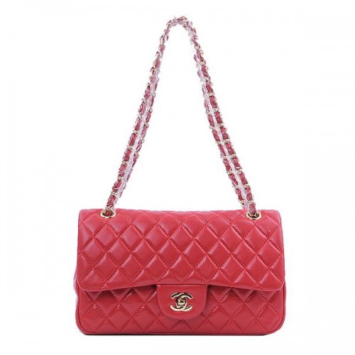 Geantă Chanel 2.55 Series Classic Flap 1112 Roșie din piele de oaie aurie