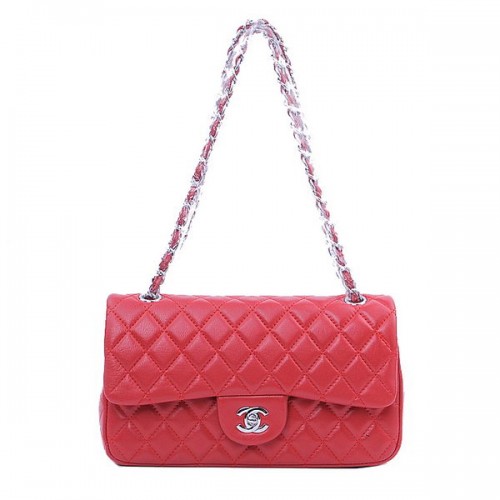 Geantă Chanel 2.55 Series Classic Flap 1112 Roșie din piele de oaie argintie
