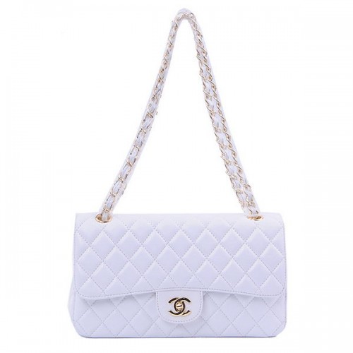 Geantă Chanel 2.55 Series Classic Flap 1112 Alb din piele de oaie aurie