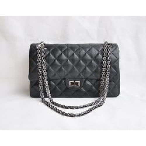 Geantă Chanel 2.55 Series Flap Black cu lanț gri-argintiu 30226