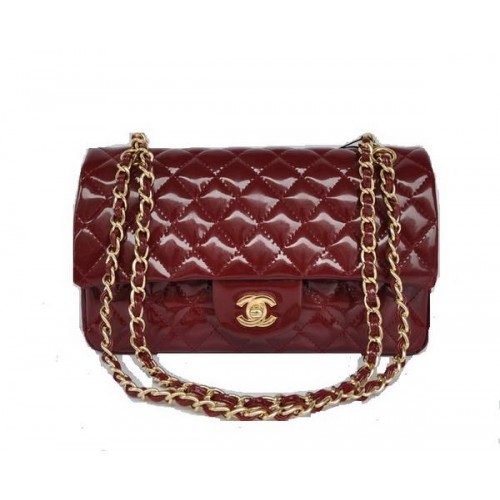 Geantă Chanel ieftină seria 2.55 Flap 1112 din piele maro lăcuită cu accesorii aurii