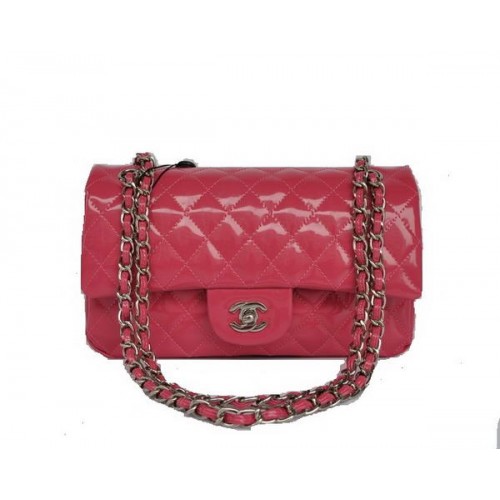 Geantă Chanel ieftină seria 2.55 Flap 1112 din piele lăcuită cu piersic, cu accesorii argintii