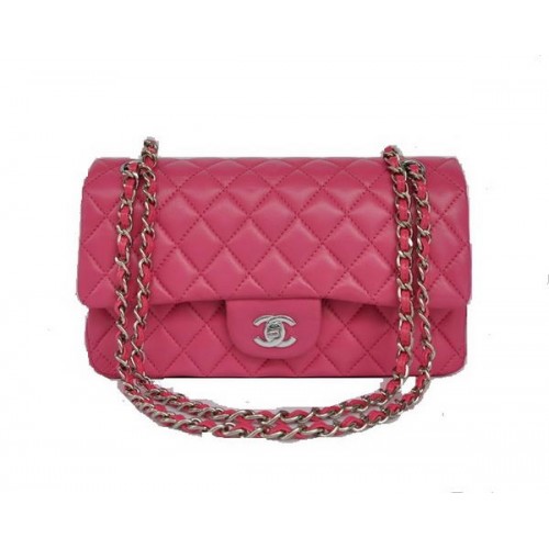 Geantă Chanel ieftină seria 2.55 Flap 1112 din piele de oaie roz cu accesorii argintii