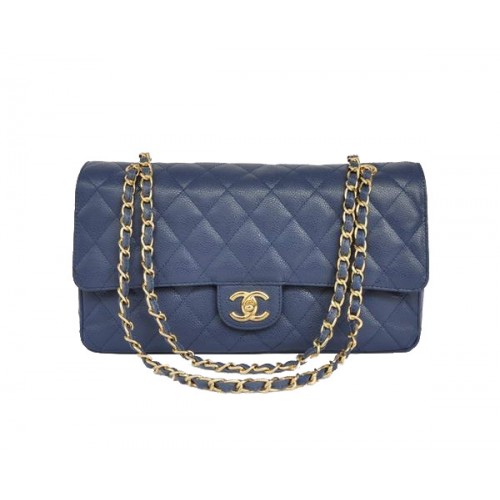 Geantă Chanel ieftină seria 2.55 Flap 1113 din piele albastră cu accesorii aurii